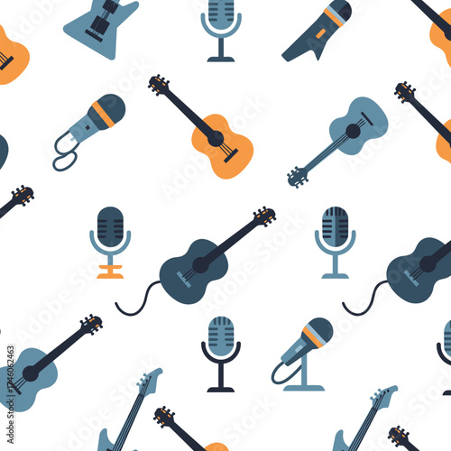 A pattern featuring guitars and microphones, symbolizing music and performance.