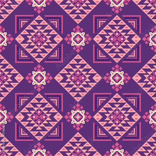 Geometric Ethnic pattern, Native American tribal fabric, tile, carpet, vector, illustration design, on  a pink-purple Tone background 