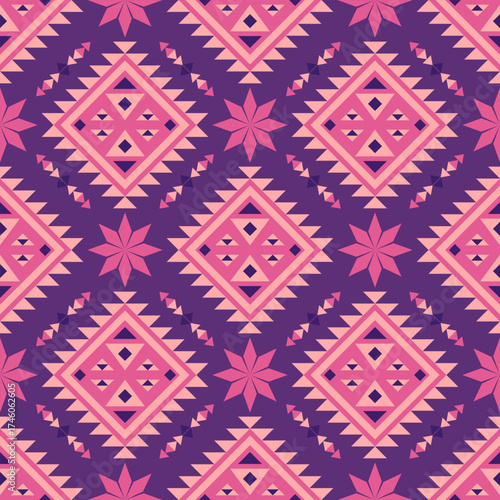 Geometric Ethnic pattern, Native American tribal fabric, tile, carpet, vector, illustration design, on  a pink-purple Tone background 
