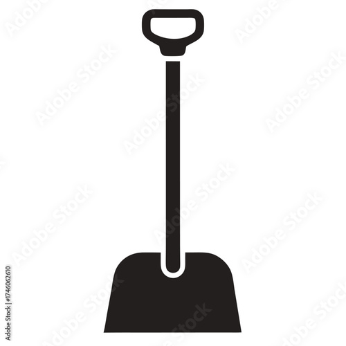 Black and white snow shovel vector on white background.