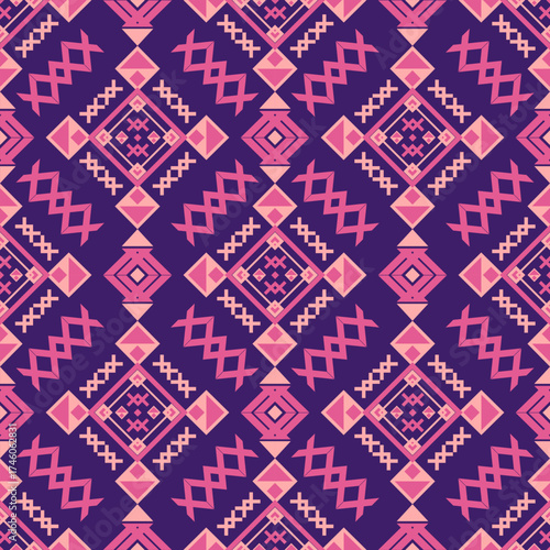 Geometric Ethnic pattern, Native American tribal fabric, tile, carpet, vector, illustration design, on  a blue-purple Tone background 