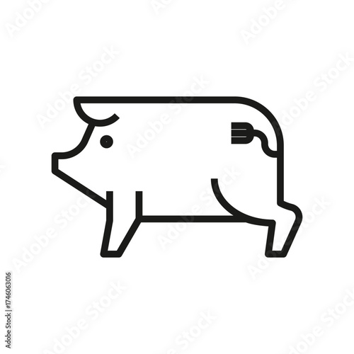 Line art of a pig with a fork for a tail. Editable stroke line icon