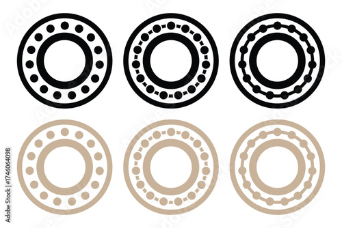 Bearing Line Art and Silhouette Vector Set — Mechanical Bearing Icons for Design and Illustration.