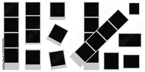 Photo Booth Picture Frame Set – Realistic Blank Photography Template, Retro Instant Snapshot Strips,
 Empty Vector Mockup Design