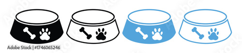 Dog and Cat Food Bowl Vector — Pet Feeding Icon in Black and White, Kibble Illustration.