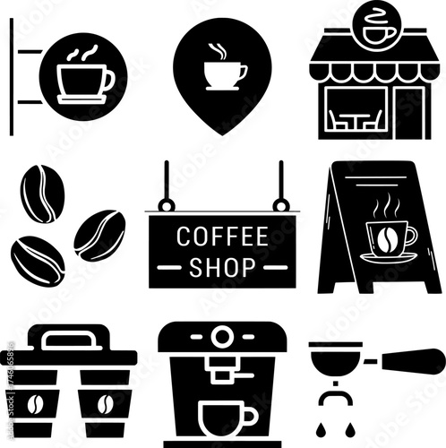 Coffee Shop and Cafe Vector Icons Set - Barista, Beans, and Takeaway Concepts