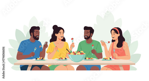 Happy Friends Enjoying Healthy Food Outdoors During a Sunny Picnic Lunch