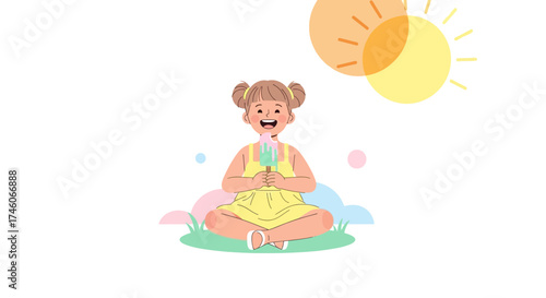 Happy Girl Relishing Icy Treat With The Warmth Of A Summer Sun Shining Brightly