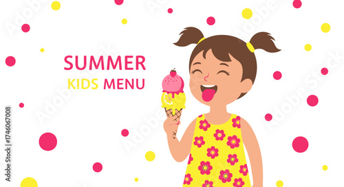Happy Youngster Enjoying a Summertime Treat From a Summer Kids Menu in Vector Format