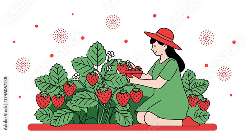 Harvesting Juicy Berries in a Garden: A Delightful Illustration of Summer Fruit