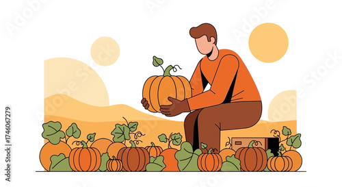 Harvesting Pumpkins: A Man's Seasonal Celebration Of Organic Autumn Abundance