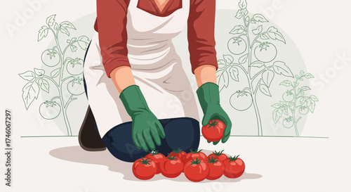 Harvesting Ripe Tomatoes: Gardener's Work in the Tomato Patch and Garden