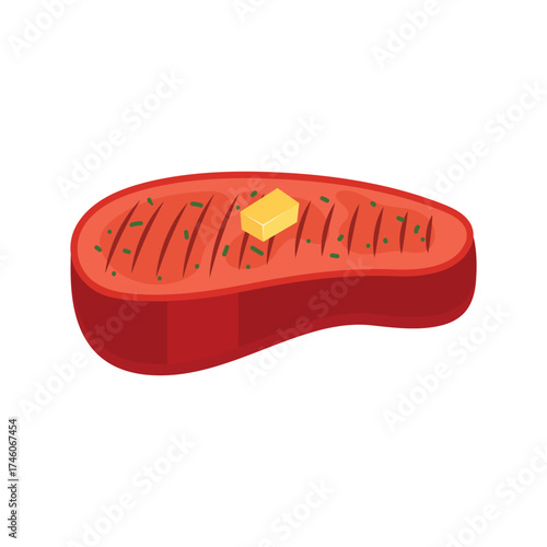 Grilled beef steak flat vector illustration isolated on white background