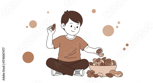 Healthy Delights: A Joyful Illustration of a Child Enjoying a Nutty Snack