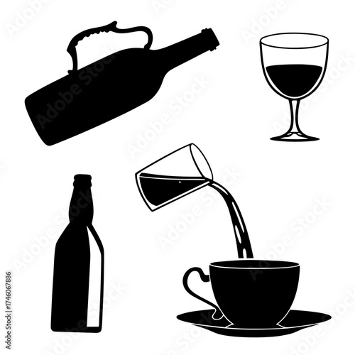 vector set of mug glass teacup bottle