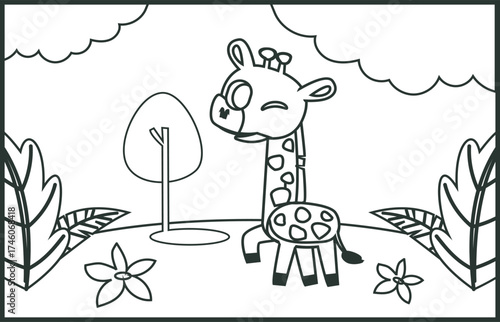 Black and white printable animal coloring pages for kids. Children's coloring books with cute unicorn cartoon character, fun and educational materials for kindergarten. 