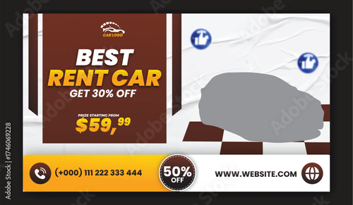 Car rent  web banner design,  banner for car product promotion, sale banner template