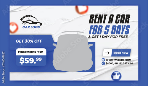 Car rent  facebook cover page bundle design, web banner for car promotion, sale banner template
