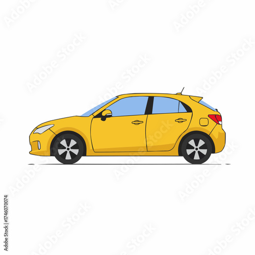 Simple Line Art Illustration of a Yellow Car