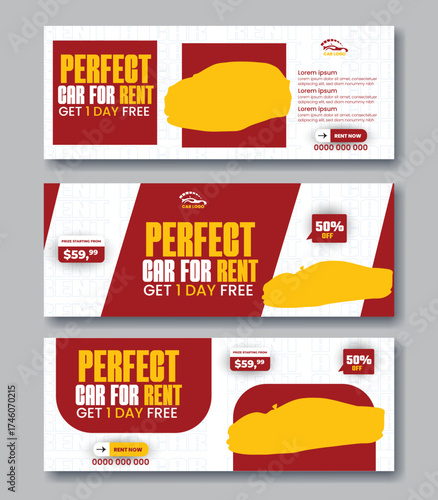 Car rent  facebook cover page bundle design, web banner for car promotion, sale banner template