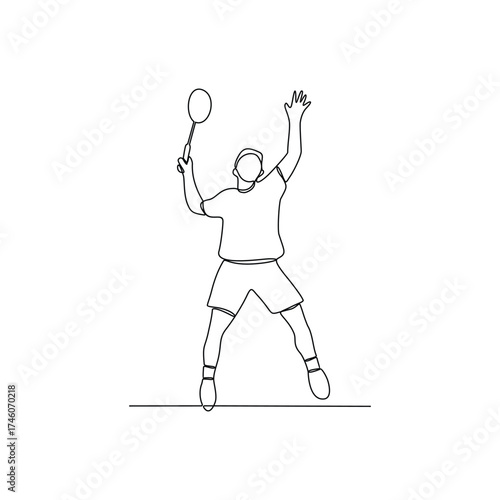 One continuous line drawing of badminton illustration. Badminton is a racquet sport played using racquets to hit a shuttlecock across a net. Sport theme design vector concept.