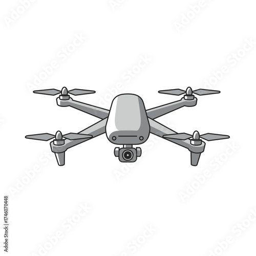Simple Gray Drone Illustration with Visible Camera