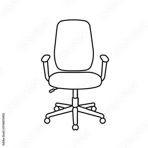 Simple Line Art Illustration of an Office Chair with Armrests and Wheels
