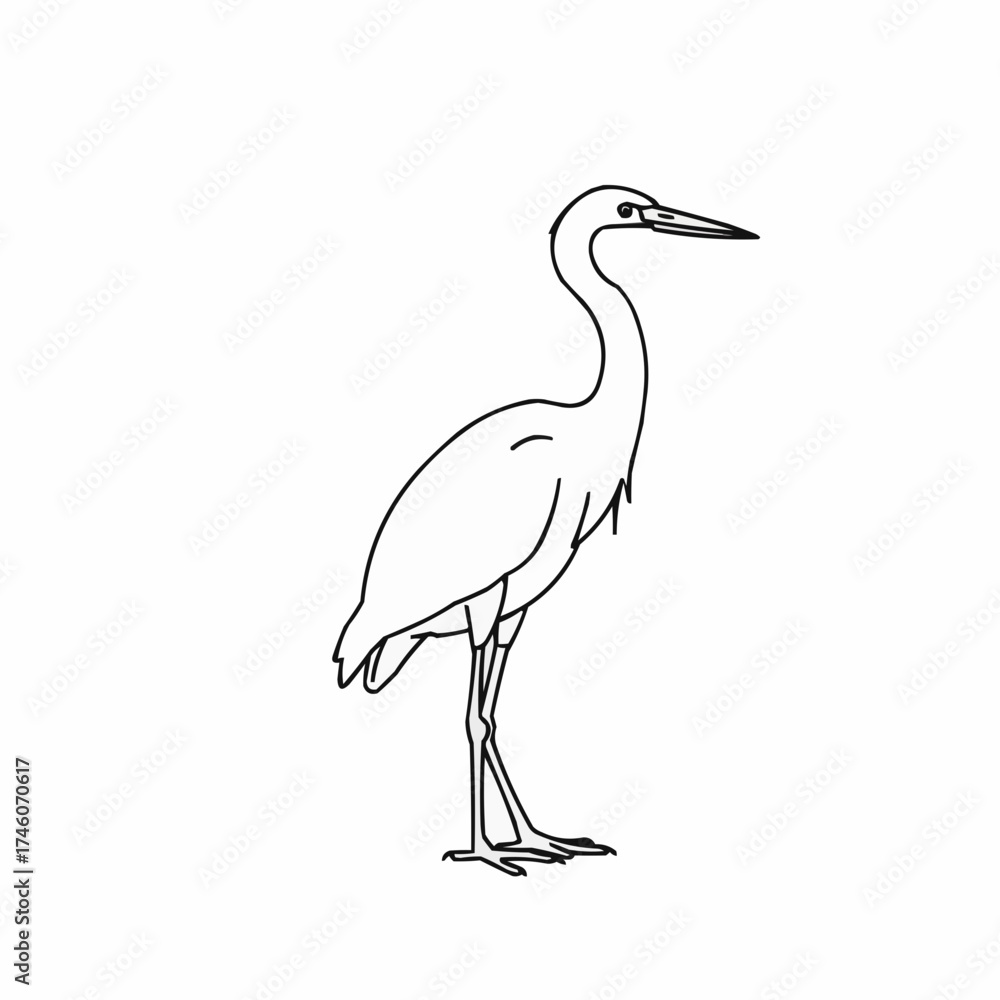 Obraz premium Elegant Line Art Depicting a Graceful Heron in Profile Stance