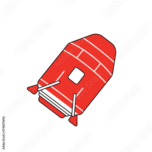 Red and White Vector Illustration of a Life Raft with Detailed Design