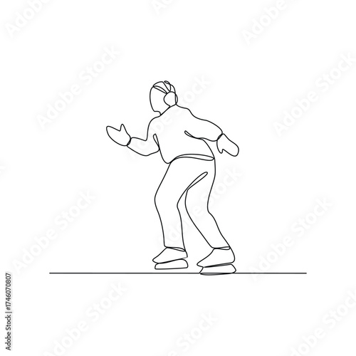 One continuous line drawing of ice skating illustration. Ice skating is the self-propulsion and gliding of a person across an ice surface, using ice skates. Sport theme design vector concept.