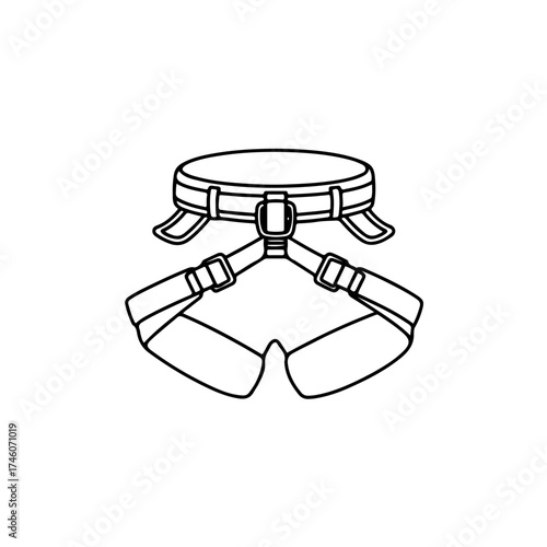 Detailed Outline of a Climbing Harness with Buckles and Straps.