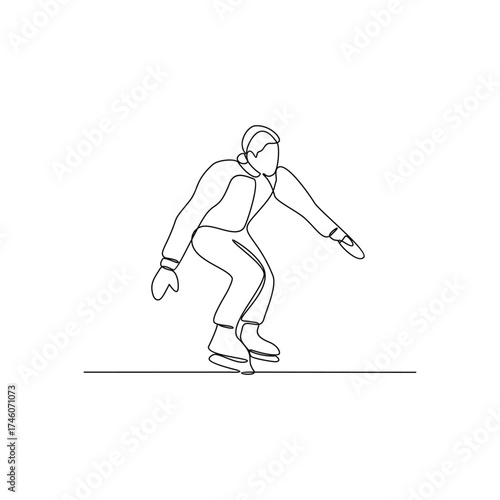 One continuous line drawing of ice skating illustration. Ice skating is the self-propulsion and gliding of a person across an ice surface, using ice skates. Sport theme design vector concept.