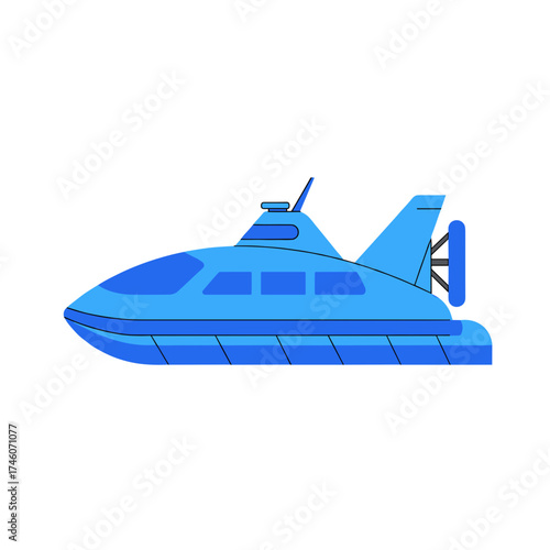 Sleek Blue Hovercraft Design with Propeller and Distinctive Windows