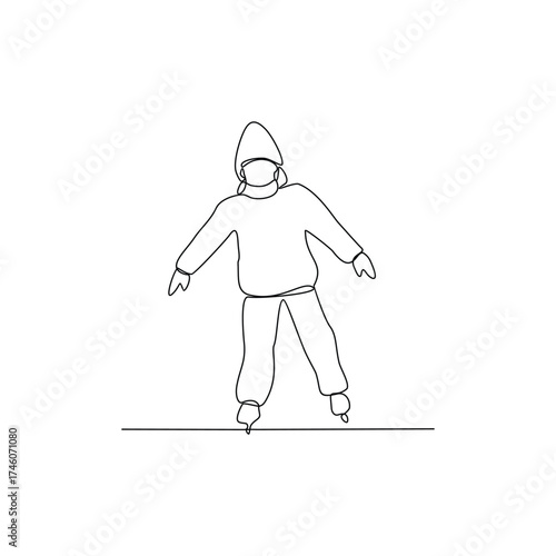 One continuous line drawing of ice skating illustration. Ice skating is the self-propulsion and gliding of a person across an ice surface, using ice skates. Sport theme design vector concept.