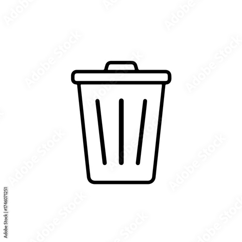 Minimalist black outline of a trash can with lid and three vertical lines