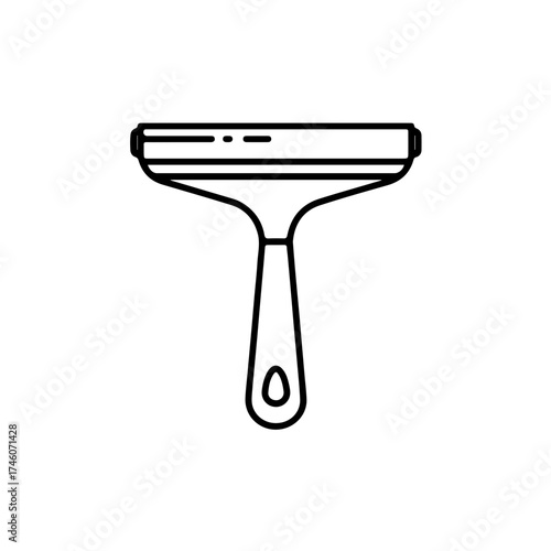 Minimalist outline of a squeegee with a rectangular blade and teardrop-shaped handle opening