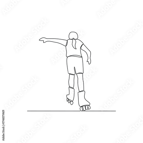 One continuous line drawing of roller skating illustration.Roller skating is a recreational activity, a sport, and a form of transportation with roller skates. Sport theme design vector concept.