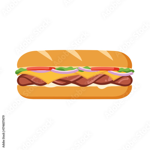 Colorful Illustration of a Delicious Sub Sandwich