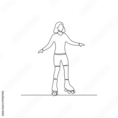 One continuous line drawing of roller skating illustration.Roller skating is a recreational activity, a sport, and a form of transportation with roller skates. Sport theme design vector concept.