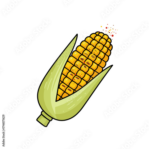 Vibrant Yellow Corncob with Husk Partially Peeled Back