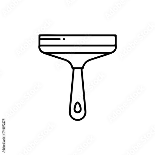 Minimalist outline of a squeegee with a teardrop-shaped handle hole, facing forward