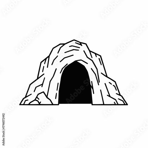 Simple Line Art Cave Entrance Illustration