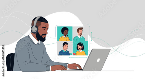 Illustration of a Business Professional in a Video Conference Call on a Laptop