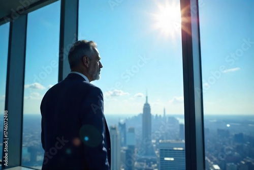 Wallpaper Mural Ambitious CEO Contemplates Future, Skyscraper Window View, Bright Blue Sky, Successful Business Vision Torontodigital.ca