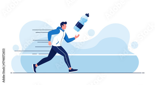 Healthy Movement: A Runner Hydrating During Exercise with Refreshing Water Bottle Illustration