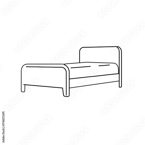 Simple Line Drawing of a Single Bed with Headboard