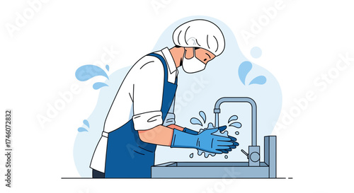 Hygiene Illustration: Professional Sanitation Practices Depicted for Health and Well-being Awareness
