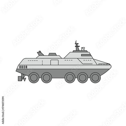 Amphibious Armored Vehicle Side Profile Illustration