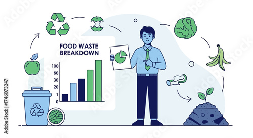 Illustration Exploring Food Waste, Recycling, and Environmental Sustainability