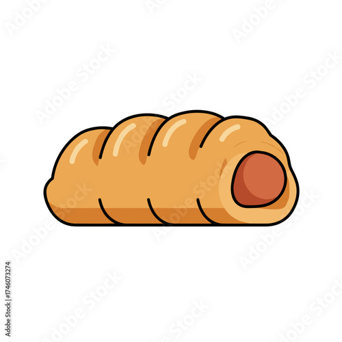 Cartoon Sausage Roll with Golden Brown Pastry and Visible Sausage Filling